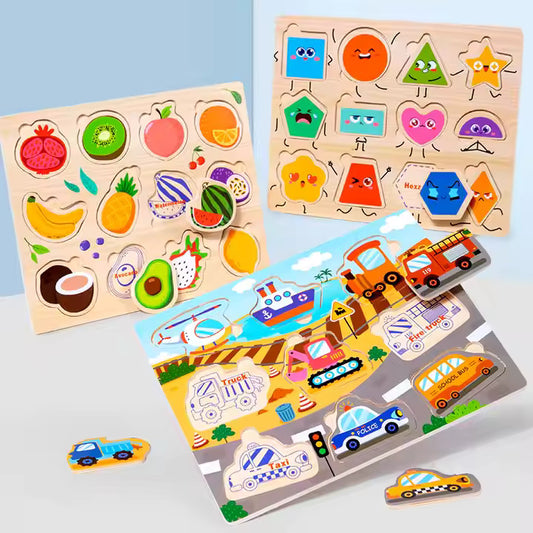 🧠🍓 Montessori Cognitive Wooden Puzzle Board | Multi-Theme Early Education Toy for Kids Ages 3+ 🐶🚜