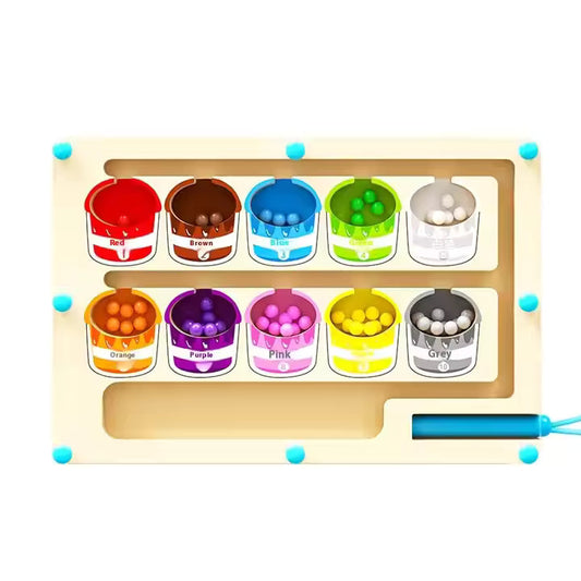 🎨 Montessori Magnetic Bead Maze for Kids – Color Sorting & Counting Toy with Pen ✏️🧲
