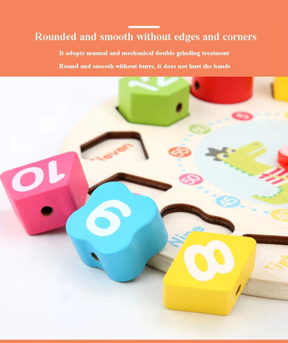 🦊⏰ Wooden Beaded & Clock Puzzle | Montessori Number & Shape Recognition 🌟🧠
