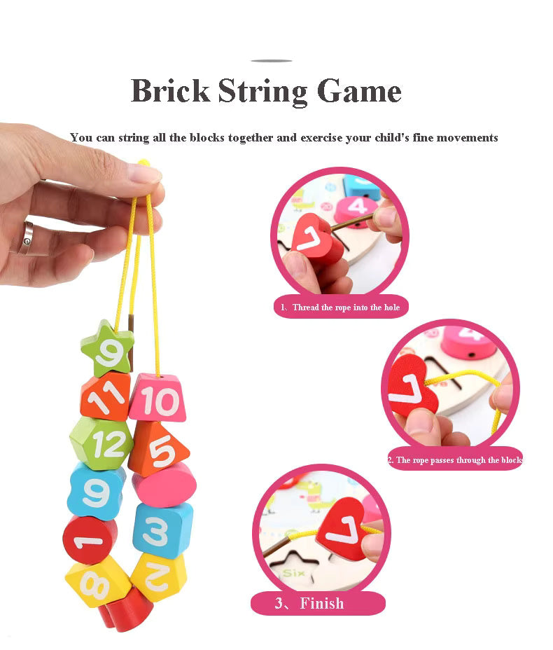 🦊⏰ Wooden Beaded & Clock Puzzle | Montessori Number & Shape Recognition 🌟🧠