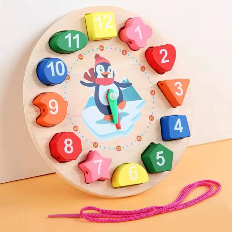 🦊⏰ Wooden Beaded & Clock Puzzle | Montessori Number & Shape Recognition 🌟🧠