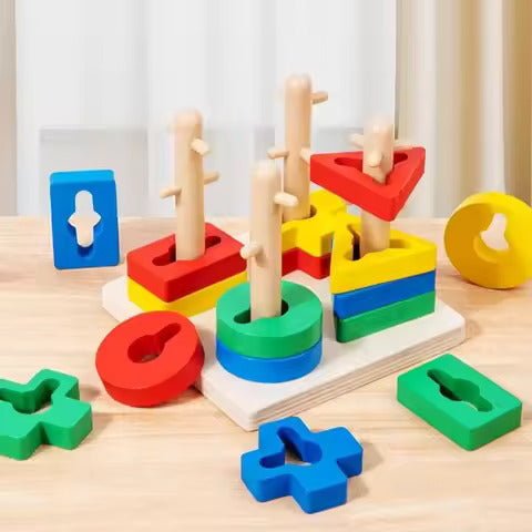 🌈🔺 Montessori Wooden Sorting & Stacking Puzzle | Early Educational Toy 🌟🧠