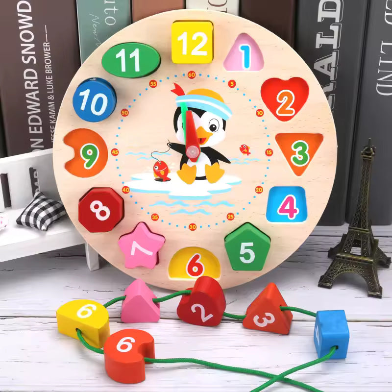 🦊⏰ Wooden Beaded & Clock Puzzle | Montessori Number & Shape Recognition 🌟🧠