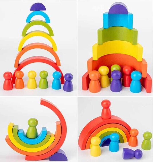 Montessori Toddler Wooden Toys Wooden Rainbow Stacker Large Nesting Puzzle Blocks Educational Toys for Kids Baby Toddlers