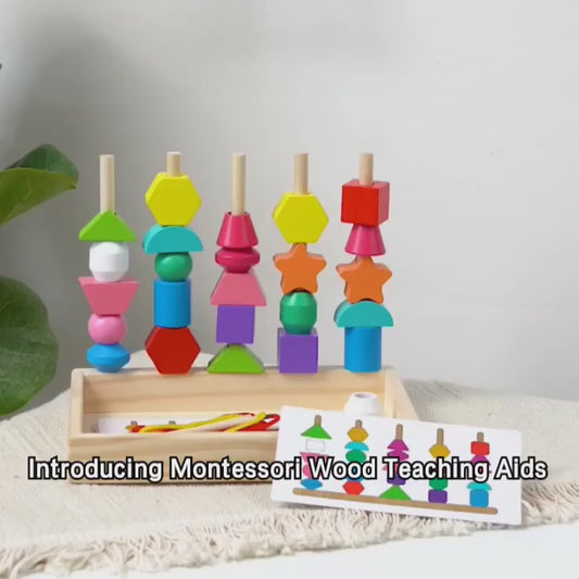 🎨 Montessori Wooden Threading & Stacking Beads Toy Set – Color & Shape Matching Fun for Toddlers 🧠