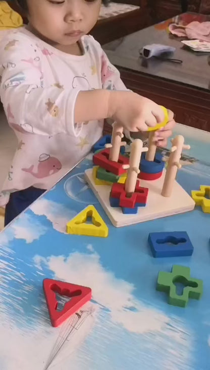 🌈🔺 Montessori Wooden Sorting & Stacking Puzzle | Early Educational Toy 🌟🧠