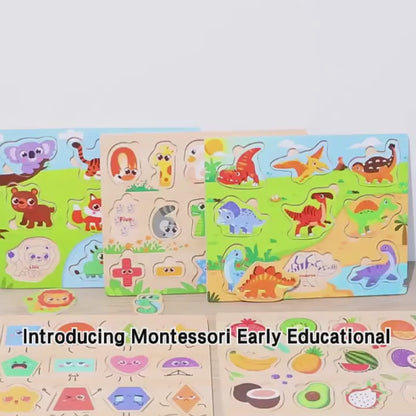 🧠🍓 Montessori Cognitive Wooden Puzzle Board | Multi-Theme Early Education Toy for Kids Ages 3+ 🐶🚜