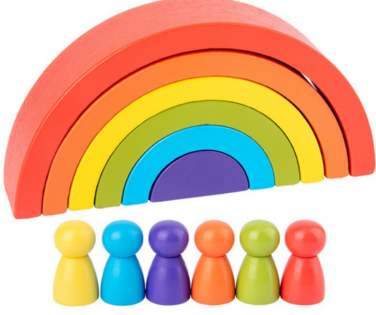 Montessori Toddler Wooden Toys Wooden Rainbow Stacker Large Nesting Puzzle Blocks Educational Toys for Kids Baby Toddlers