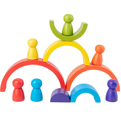 Montessori Toddler Wooden Toys Wooden Rainbow Stacker Large Nesting Puzzle Blocks Educational Toys for Kids Baby Toddlers