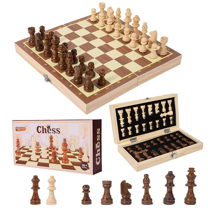 Classic Wooden Foldable Chess Set – Educational & Portable Strategy Game for Kids and Adults