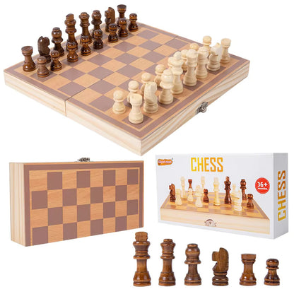 Classic Wooden Foldable Chess Set – Educational & Portable Strategy Game for Kids and Adults